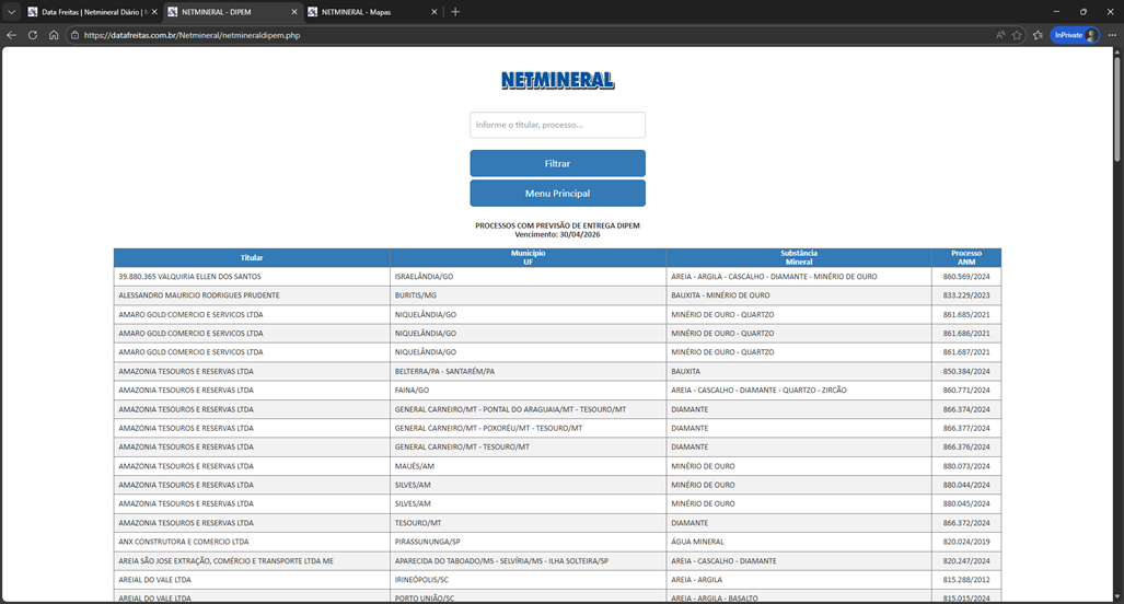 Tela 13 do Netmineral