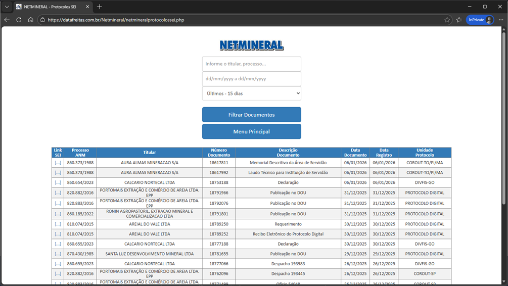 Tela 17 do Netmineral